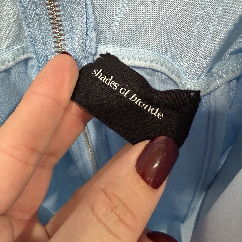 Women's Shades Of Blonde Blue Corset Long‎ Sleeve Baby Blue Top Sheer 1XL - Picture 9 of 9